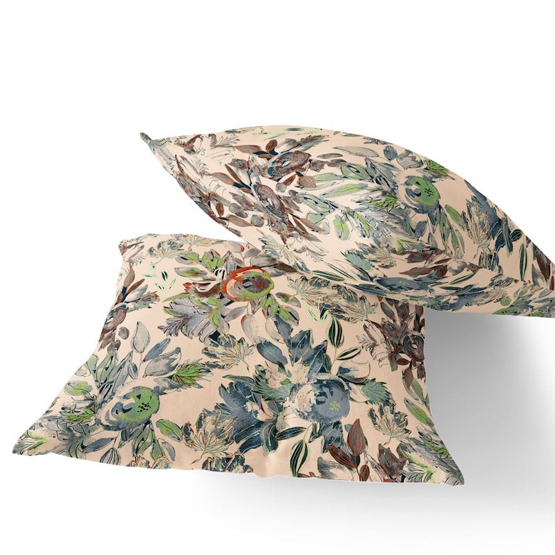 HomeRoots Set of Two 16" X 16" Green and Brown Blown Seam Floral Indoor Outdoor Throw Pillow - 16.00' X '16.00' X '5.00