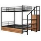preview thumbnail 14 of 16, Twin over Full Metal Bunk Bed with Drawer and Lateral Storage Ladder and Wardrobe, White