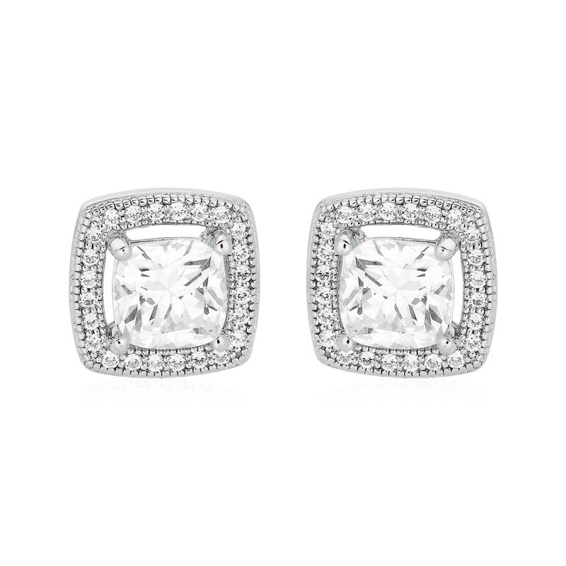 Cushion Earrings with Cubic Zirconia in Sterling Silver