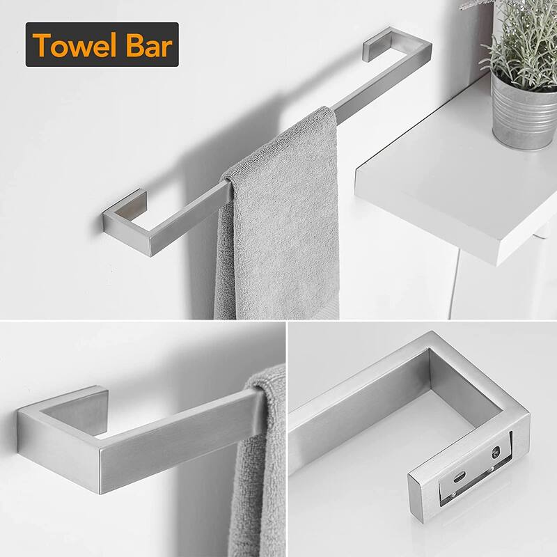 Interbath 4-Piece Bath Hardware Set with Towel Bar, Robe hook, Toilet Paper Holder and hand towel holder