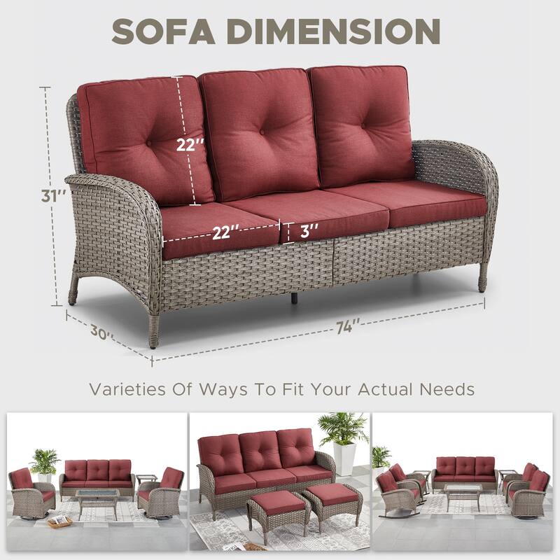 3-Seat Patio Wicker Sofa with Cushion