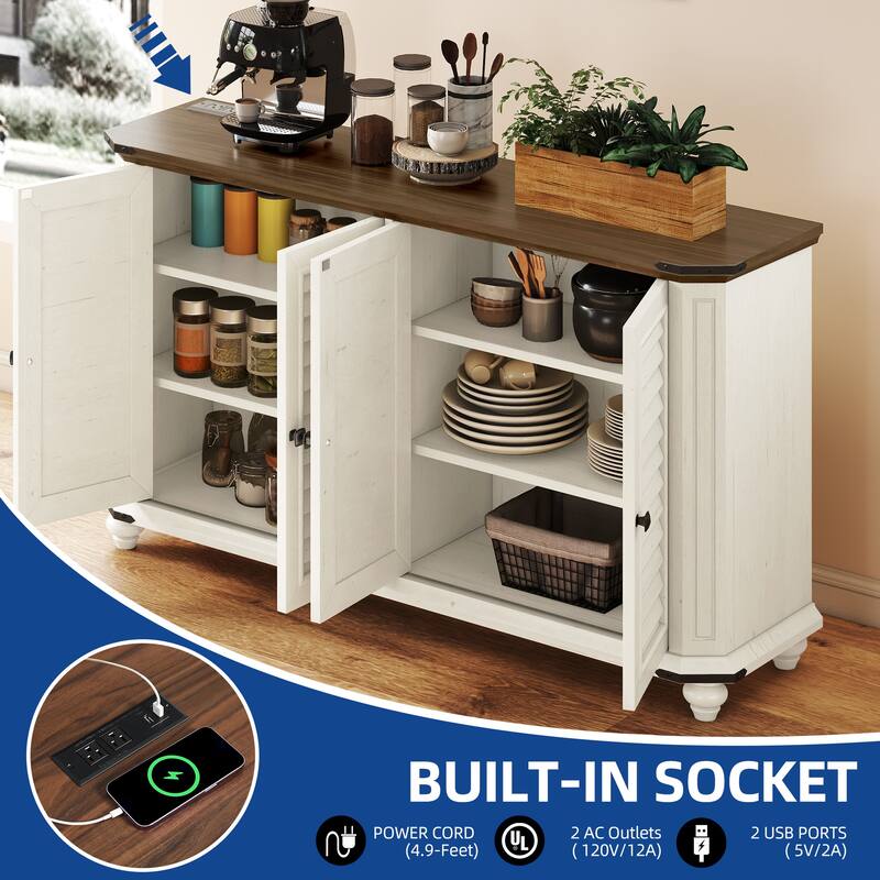 Moasis Farmhouse Rectangular TV Stand for TVs up to 60" with 4 Doors Storage Cabinets