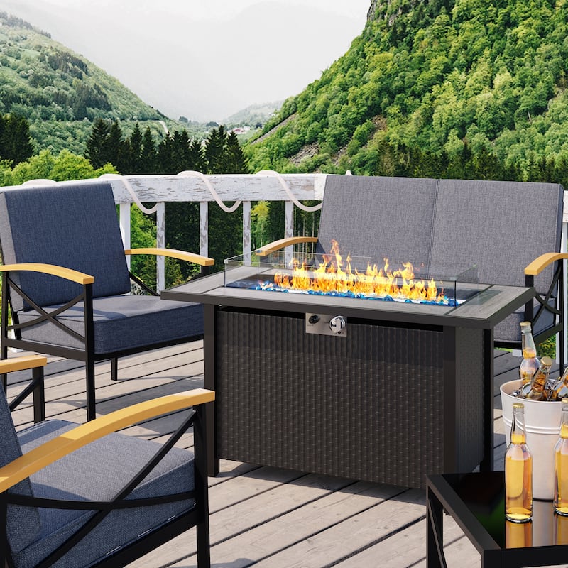 Outdoor 50000 BTU Propane Fire Pit Table with Glass Wind Guard