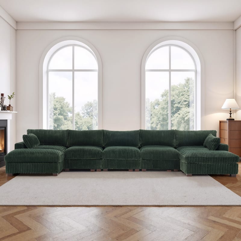 Modern Oversized Plush Corduroy Modular Sectional Sofa with 2 Ottomans