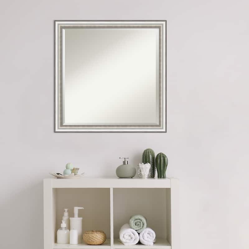 Beveled Bathroom Wall Mirror - Salon Silver Narrow Frame - Salon Silver Narrow