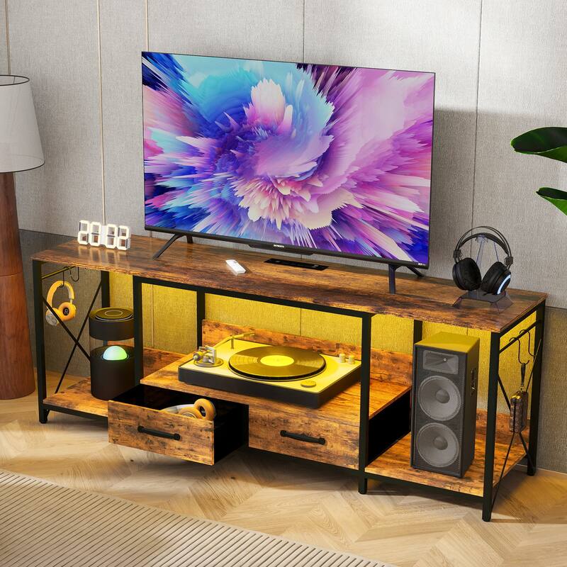 TV Stand with LED Lights Power Outlets