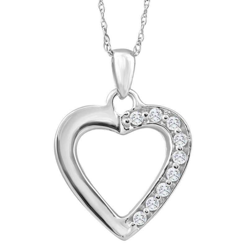White Gold 1/10Ct TW Diamond Small Heart Pendant Necklace 1" Tall