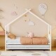 preview thumbnail 2 of 14, White Twin Size Metal House Bed with Trundle & Roof