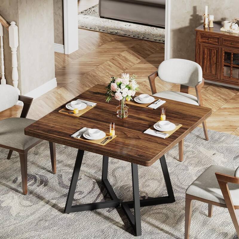 Industrial Dinner Table with Metal Base