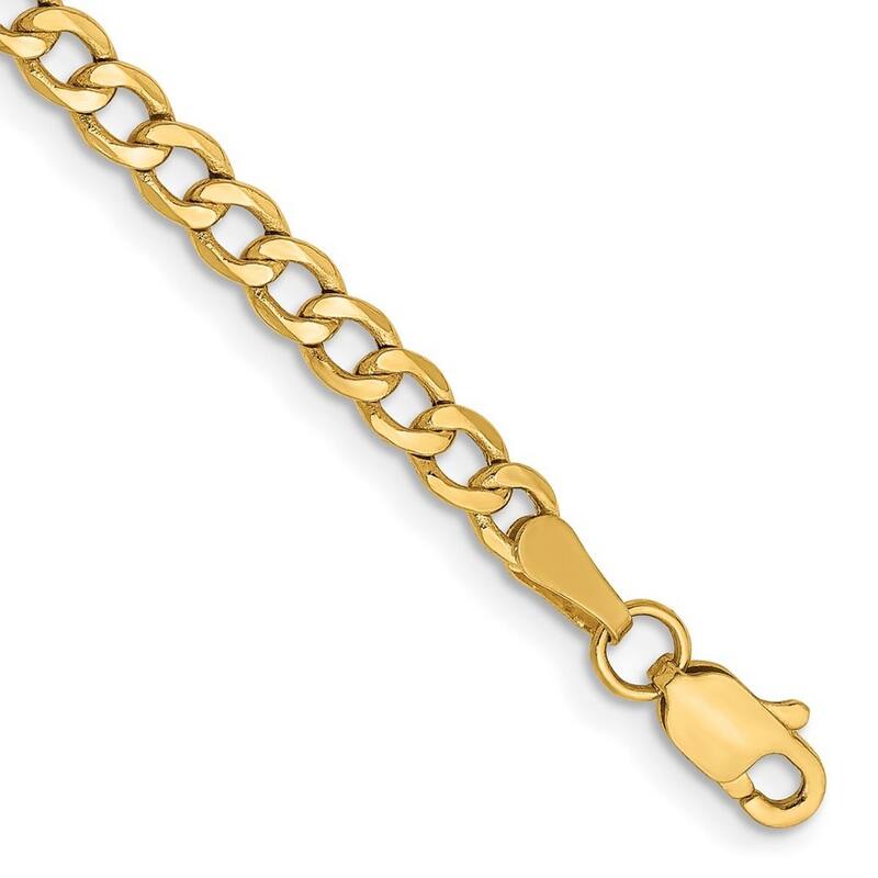 Curata 14k Yellow Gold 3.35mm Semi Solid Curb Chain Bracelet Options: 7" 8"