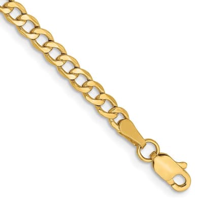 Curata 14k Yellow Gold 3.35mm Semi Solid Curb Chain Bracelet Options: 7" 8"