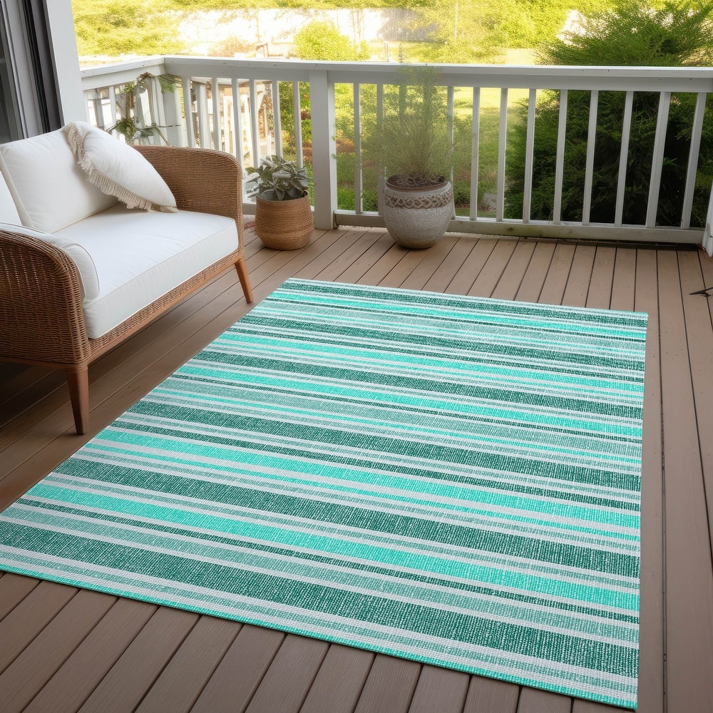 Machine Washable Indoor/ Outdoor Thin Cabana Stripe Chantille Rug