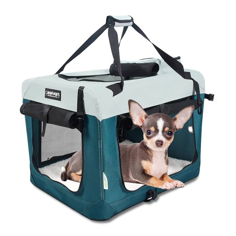JESPET Indoor & Outdoor 3-Door Collapsible Soft-Sided Dog Crate ... - Soft Pet Crate With Hinged Door Panel