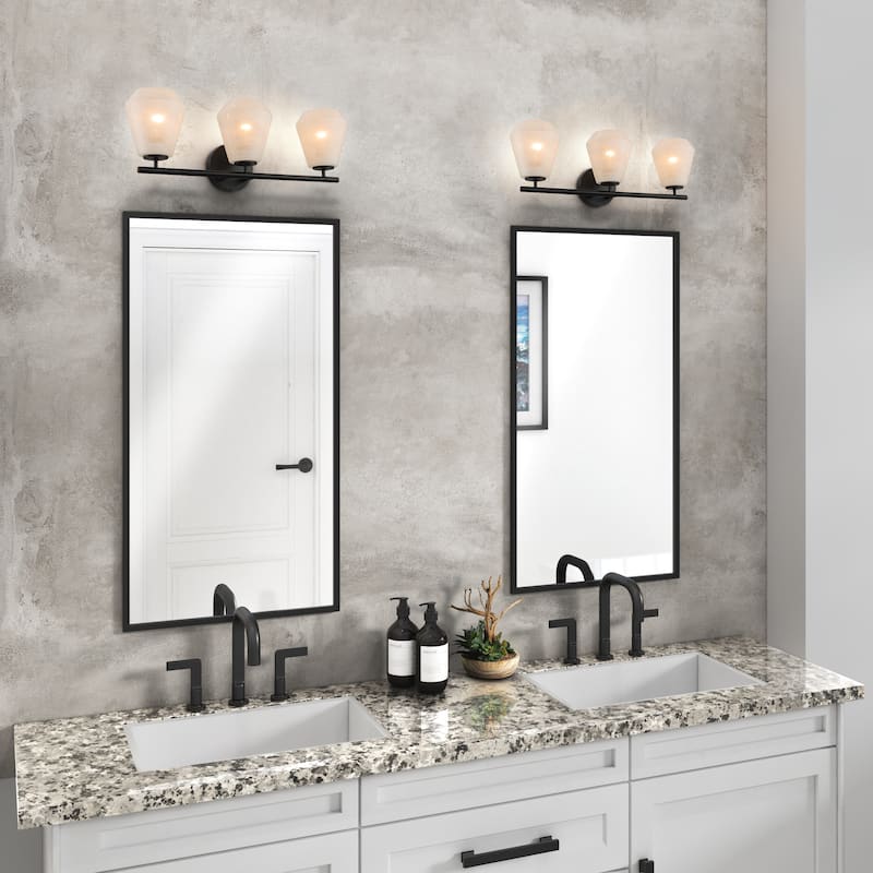 Artcraft Brooke Bathroom Vanity - Wispy White Glassware Shade - 3-Light - Black