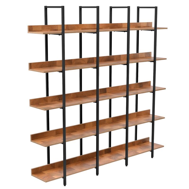 Vintage Industrial Style 5 Tier Open Bookshelf with Metal Frame