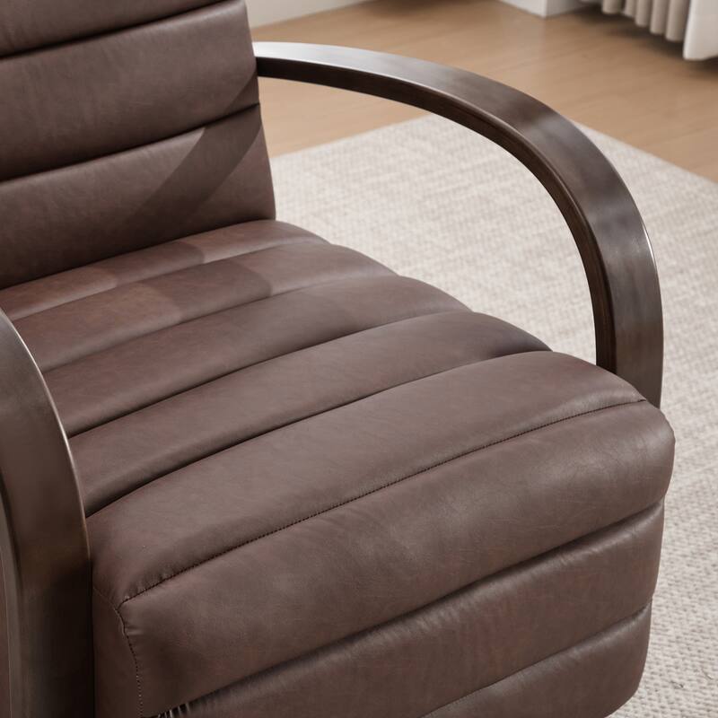 30.3"W Upholstered Swivel Accent Chair with Solid Wood Armrests, Channel Tufted Lounge Chair Single Reading Sofa Chair