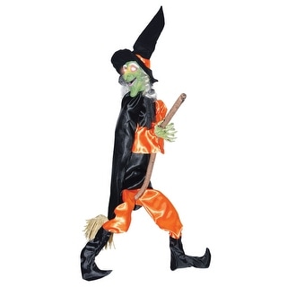 Black and Orange Leg Kicking Witch with Hat and Broom