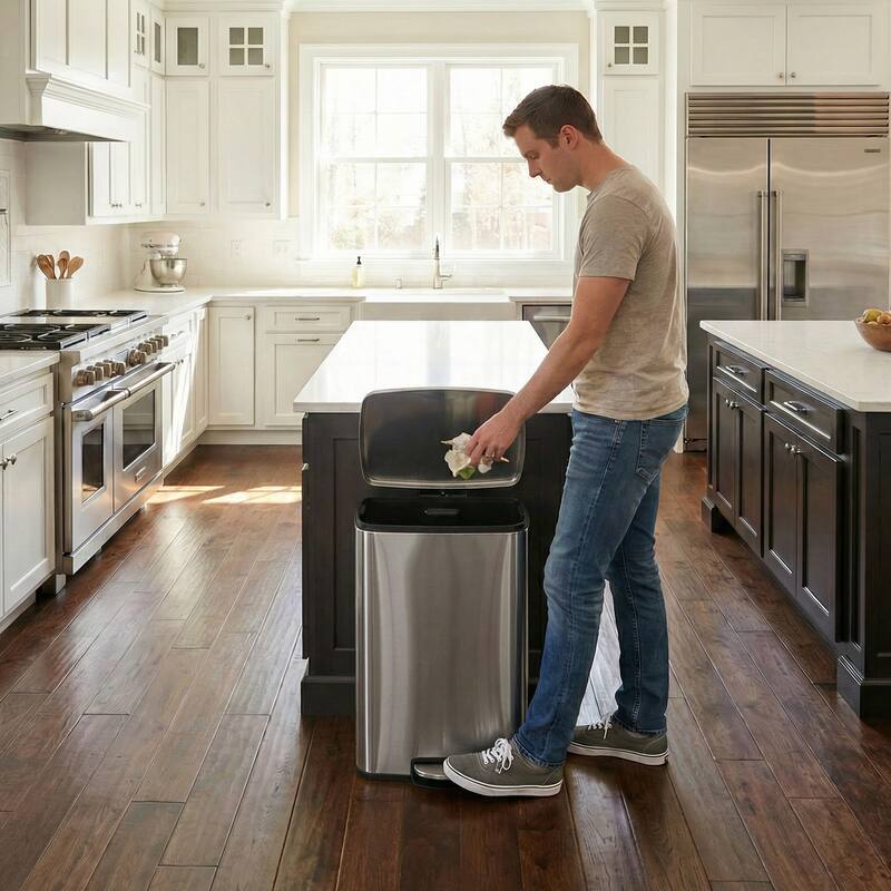 Innovaze 13 Gal./50 Liter Rectangular Stainless Steel Step-on Trash Can for Kitchen