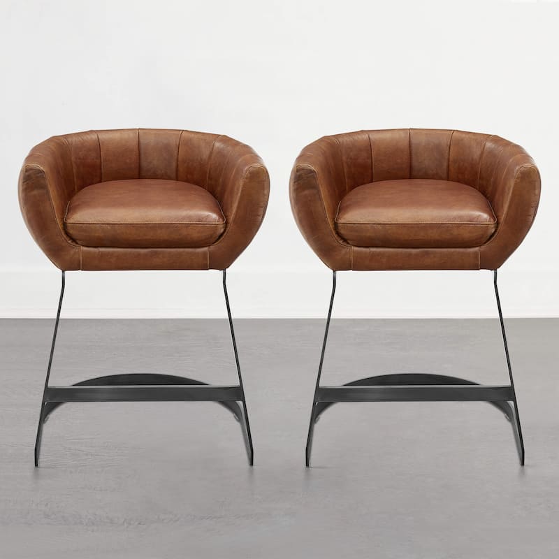 Art Leon Genuine Leather Barstool Counter Stool - Set of 2 - Cognac