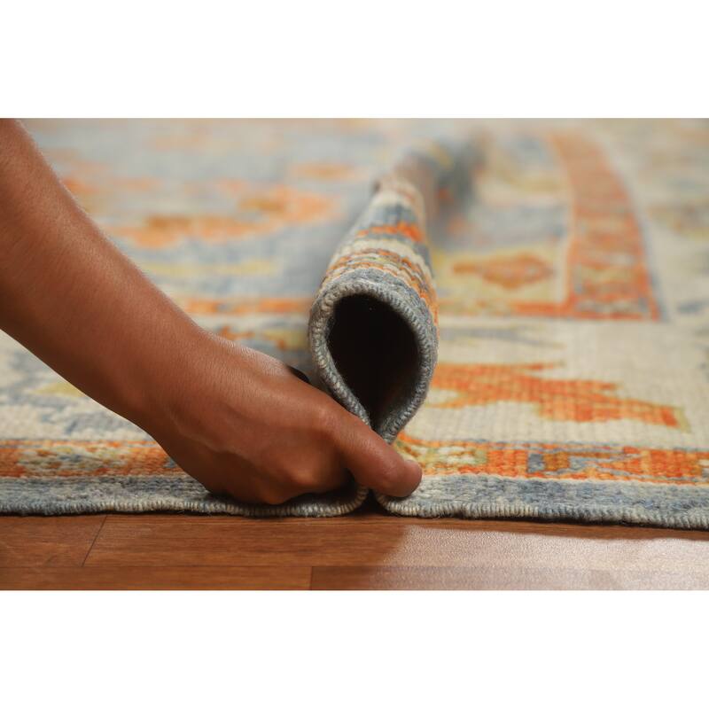 Hand Knotted Oriental 100% Wool Carpet Transitional All-Over Navy Blue & Blues Oushak Area Rug - 10' 6'' X 7' 11''