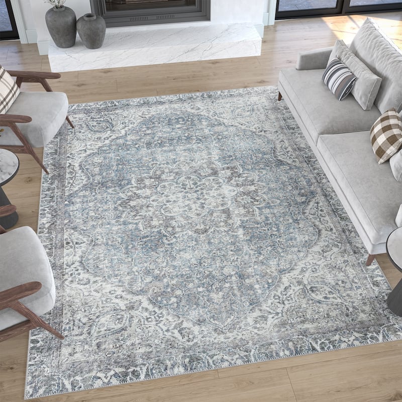 Park Avenue Traditional Medallion Indoor Machine Washable Area Rug