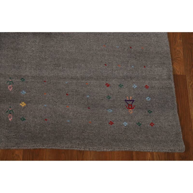 Hand Knotted Oriental 100% Wool Carpet Tribal Tribal Greys & Charcoal Gabbeh Area Rug - 8' 2'' X 5' 1''