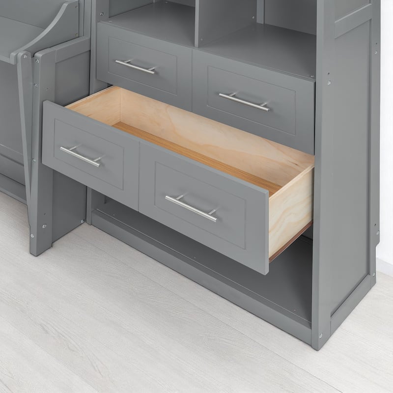 Queen Murphy Bed with Side Closet, Drawers, Adjustable Shelves - Space-Saving Wall Bed Cabinet