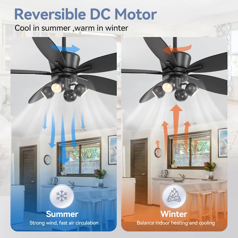 52" Wood 5-Blade Fandelier Ceiling Fan with Remote and Light