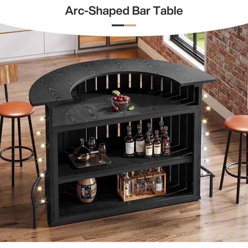 39.4” H Brown MDF Arc Shaped Bar Table, 4-Tier Home Bar Unit with Footrest