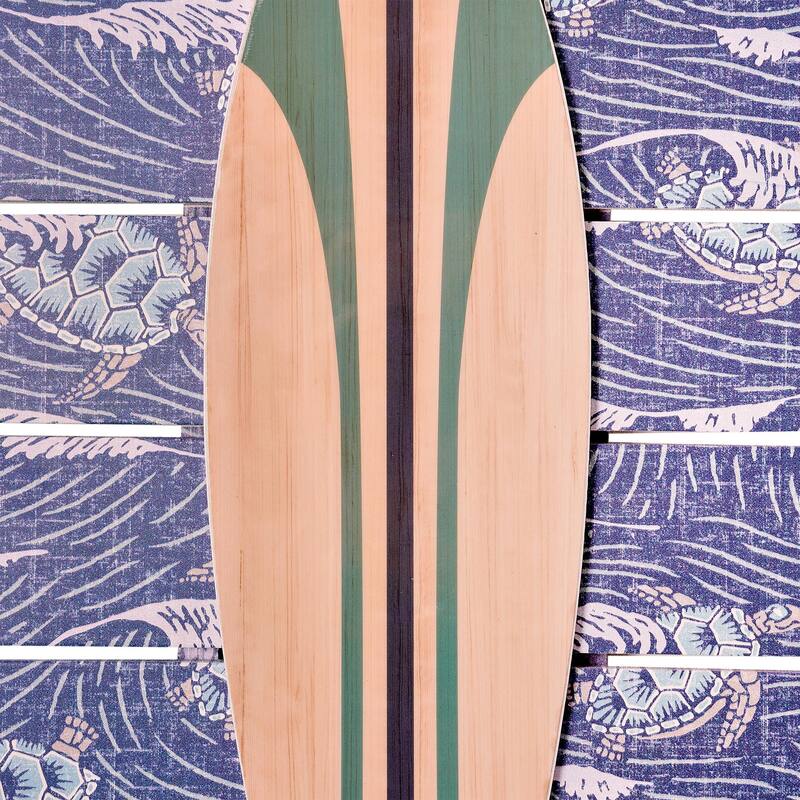 Kona Coast by Reyn Spooner HONU 'AUKAI Horizon Blue Surf Board on Plank Wall Art - 14" x 20"