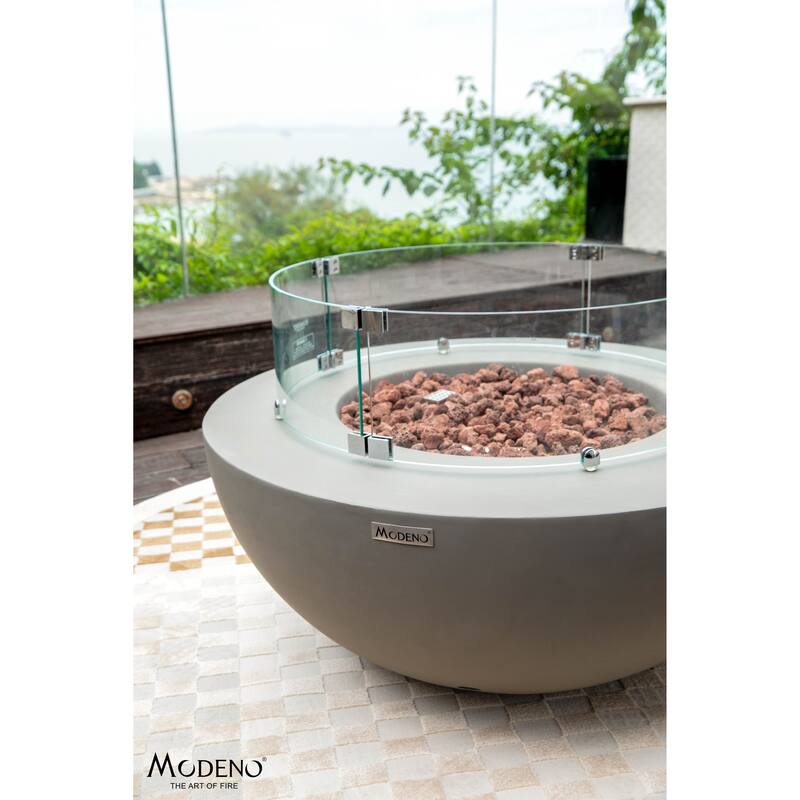 Modeno Roca 50,000 BTU Light Grey Concrete Natural Gas Fire Table with Lava Rocks & Cover - 34 x 34 x 15