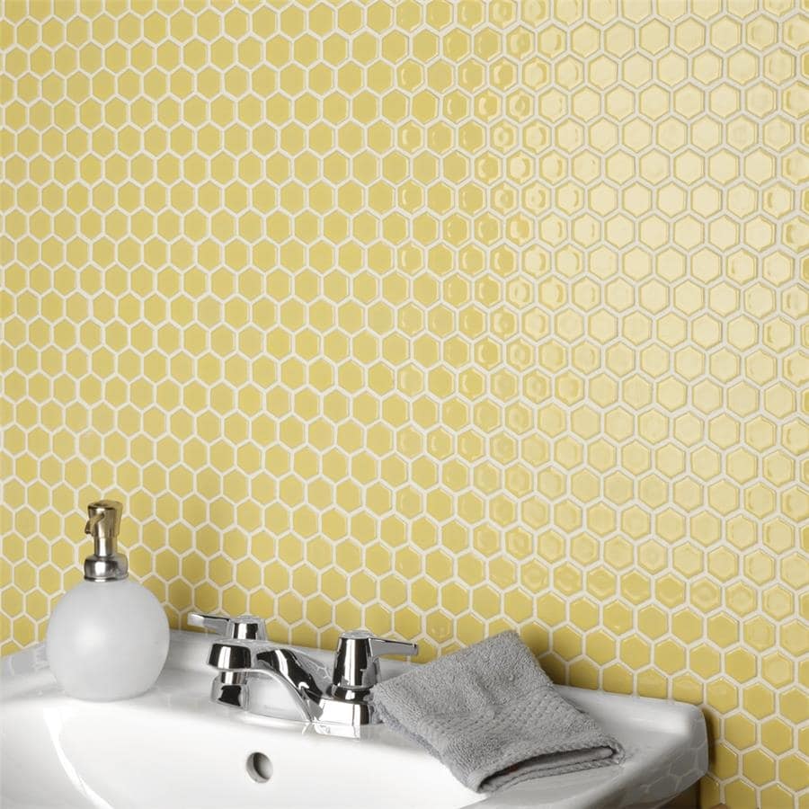 Merola Tile Hudson 1" Hex Vintage Yellow 11-7/8" x 13-1/4" Porcelain Mosaic Floor and Wall Tile