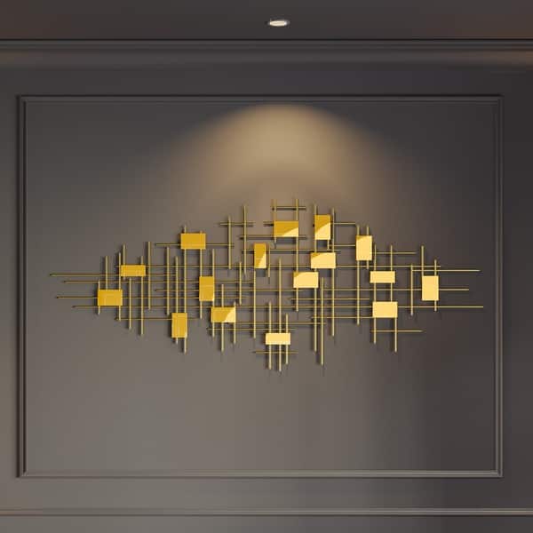 slide 2 of 7, Moasis Gold Metal Narrow Stripes Geometric Plate Wall Art Decor Gold