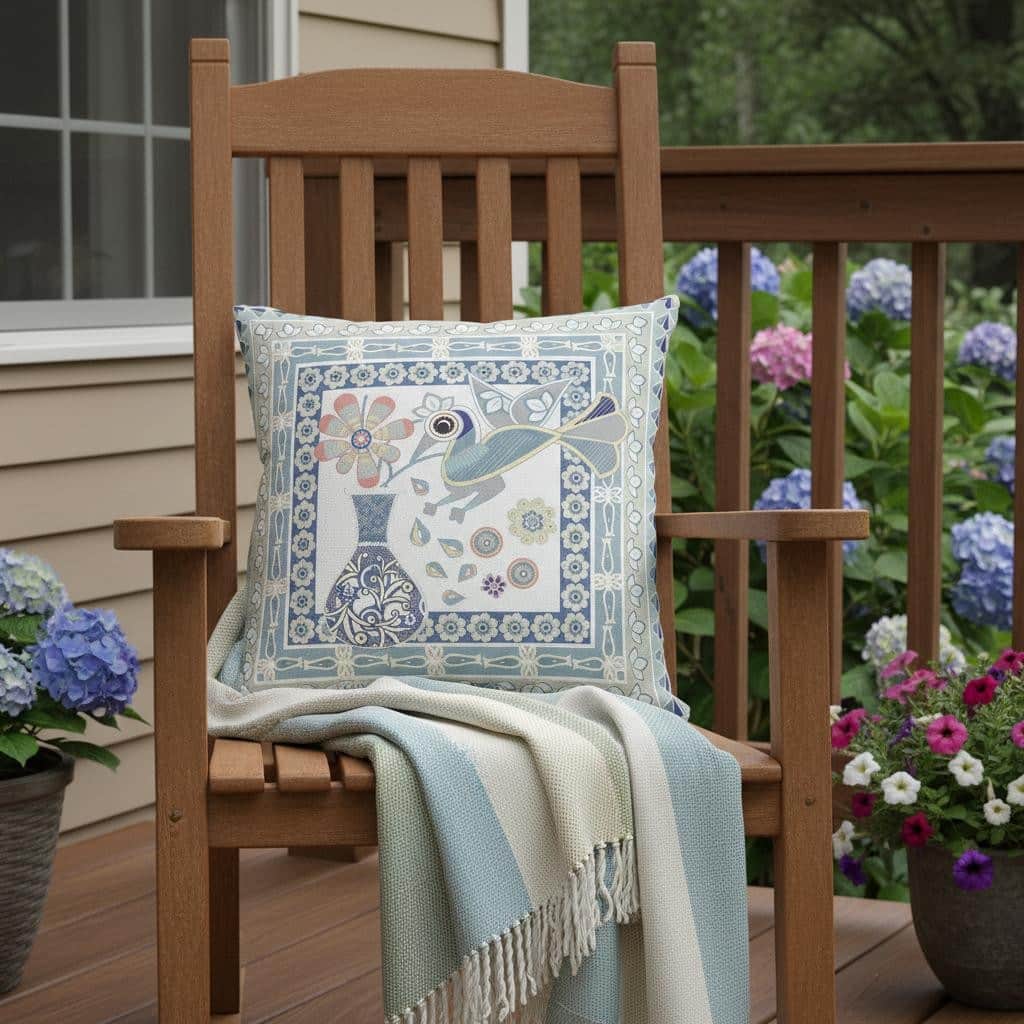 HomeRoots 18" x 18" Blue and White Peacock Blown Seam Floral Indoor Outdoor Throw Pillow - 18.00' X '5.00' X '18.00