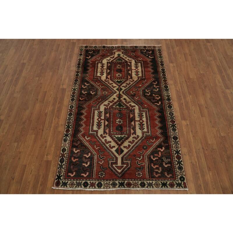 Hand Knotted Oriental 100% Wool Carpet Traditional Tribal Red Hamedan Area Rug - 7' 2'' X 4' 3''