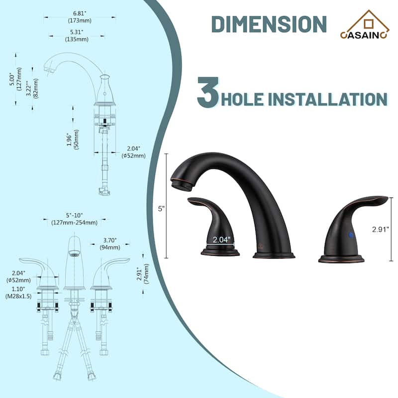 8 in. Widespread Double Handle Bathroom Faucet with Drain Kit Included