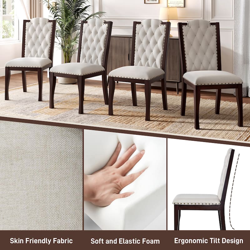 Retro Light Luxury Dining Chair High Back Diamond Button Tufted Dining Chair with Nail Head Trim, for Dining Room, 4-Piece Set