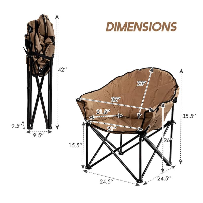 Costway Folding Camping Moon Padded Chair with Carry Bag Cup Holder - 32''x 31.5''x 35.5''