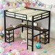 preview thumbnail 1 of 11, Full Size Loft Bed with Desk and Shelves and Ladder and Guardrails for Home Black