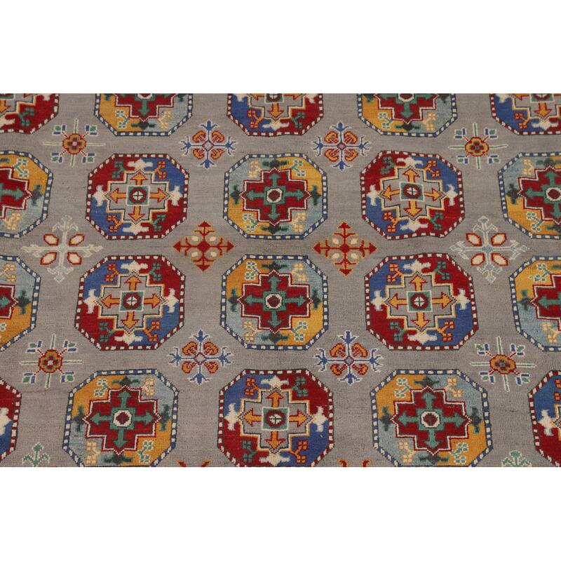 All-Over Gray Kazak Oriental Area Rug Hand-Knotted Wool Carpet - 8'5" x 11'9"