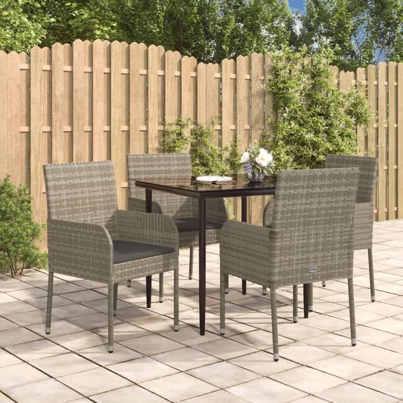 vidaXL Patio Dining Set Outdoor Rattan Wicker Table and Chair Set for Porch - Gray 5-Piece 31.5"