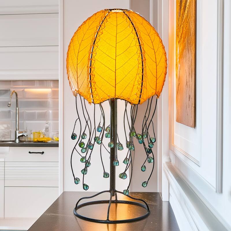 Eangee Handmade Jellyfish Table Lamp, Cocoa Leaves Shade, 10 x 10 x 24 in. - 10 x 10 x 24