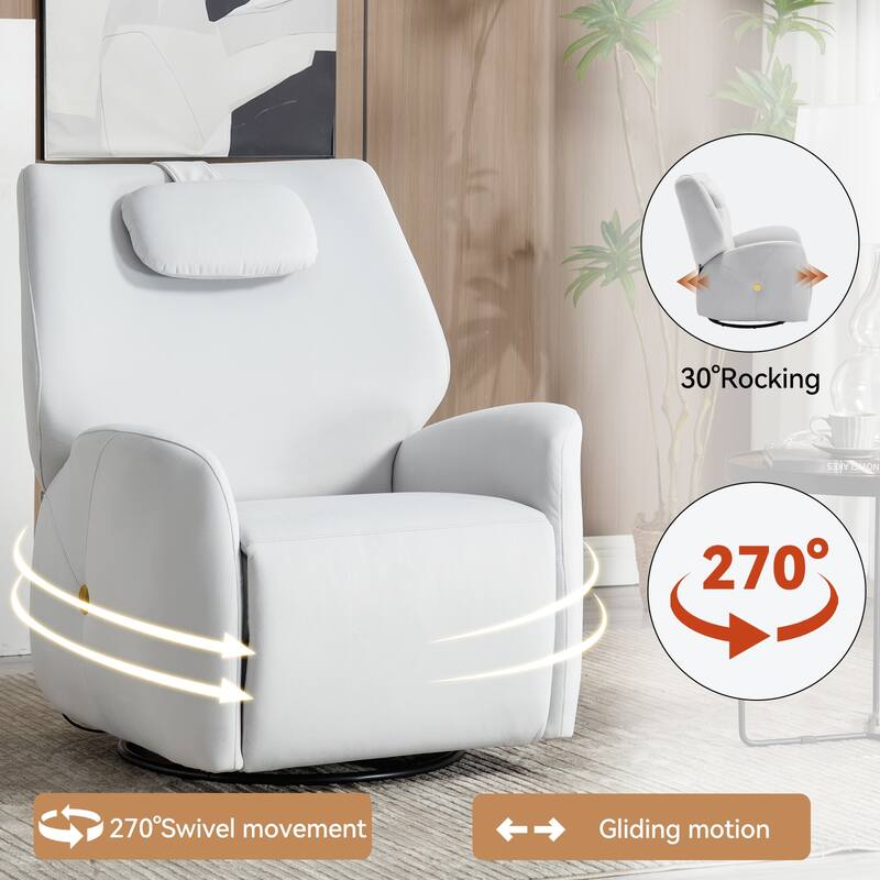 Electric Power Glider Recliner with 270° Swivel, Rocking Motion, Ergonomic Lumbar & Neck Support, Dual USB/Type-C Ports