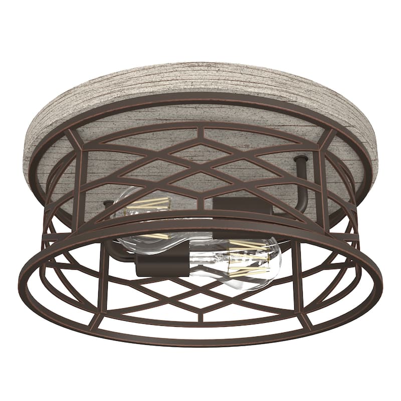 Hunter Langwood Modern 2-Light Flush Mount Ceiling Light - Entry, Living Room - Cage - Damp Rated - 13.25"