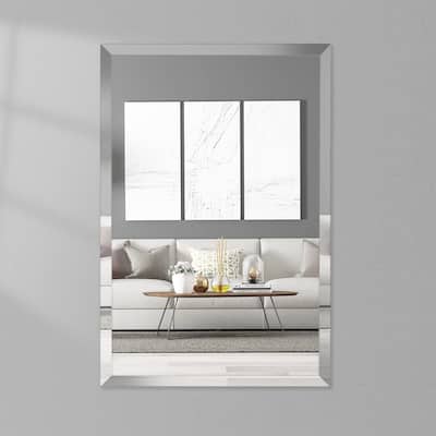 16x24 Inch Rectangle Frameless Mirror, Beveled Bathroom Mirror, Frameless Wall Mirror with 1" Beveled Edge for Bathroom