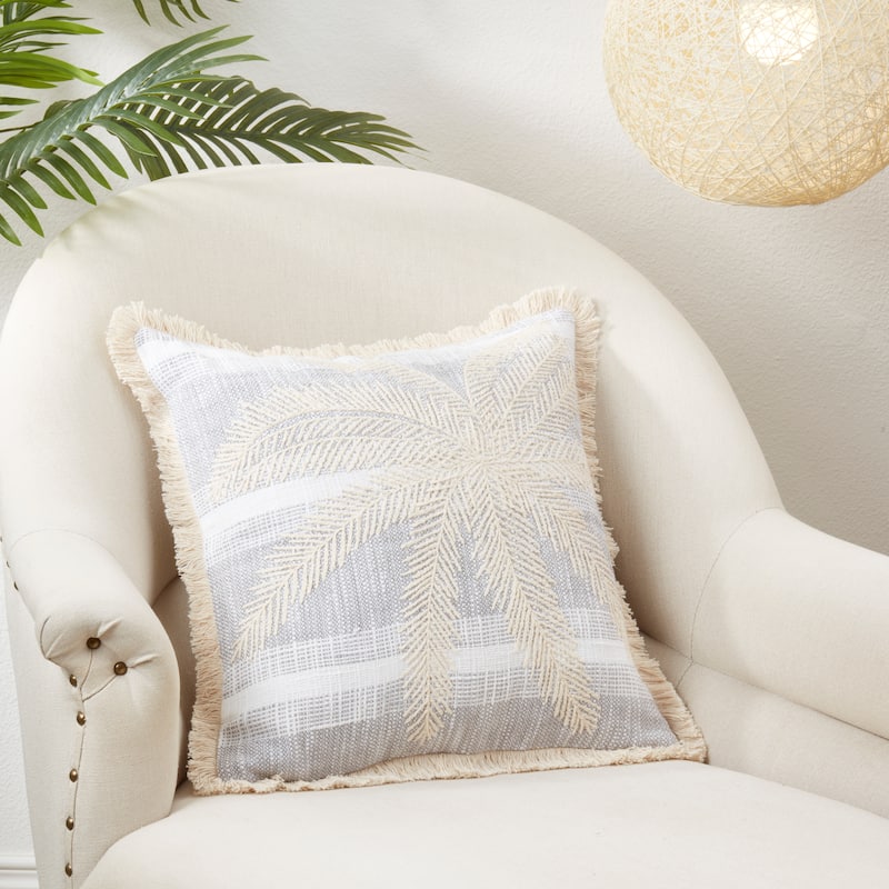 Palm Breeze Embroidered Throw Pillow
