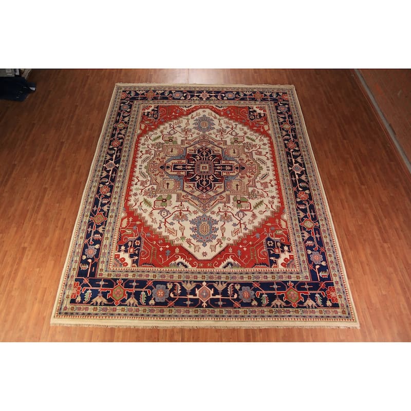 Geometric Heriz Serapi Oriental Large Area Rug Handmade Wool Carpet - 11'10" x 14'11"