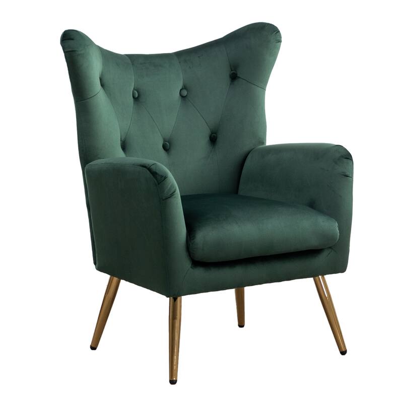 Velvet Wing Back Accent Chair with Button-Tufted and Metal Legs