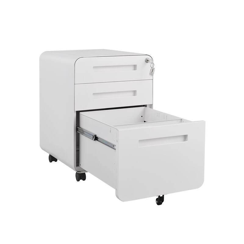 3-Drawer Locking Mobile File Cabinet with Wheels, Metal Home Office Storage Cabinet with Pencil Tray & Hanging Bars