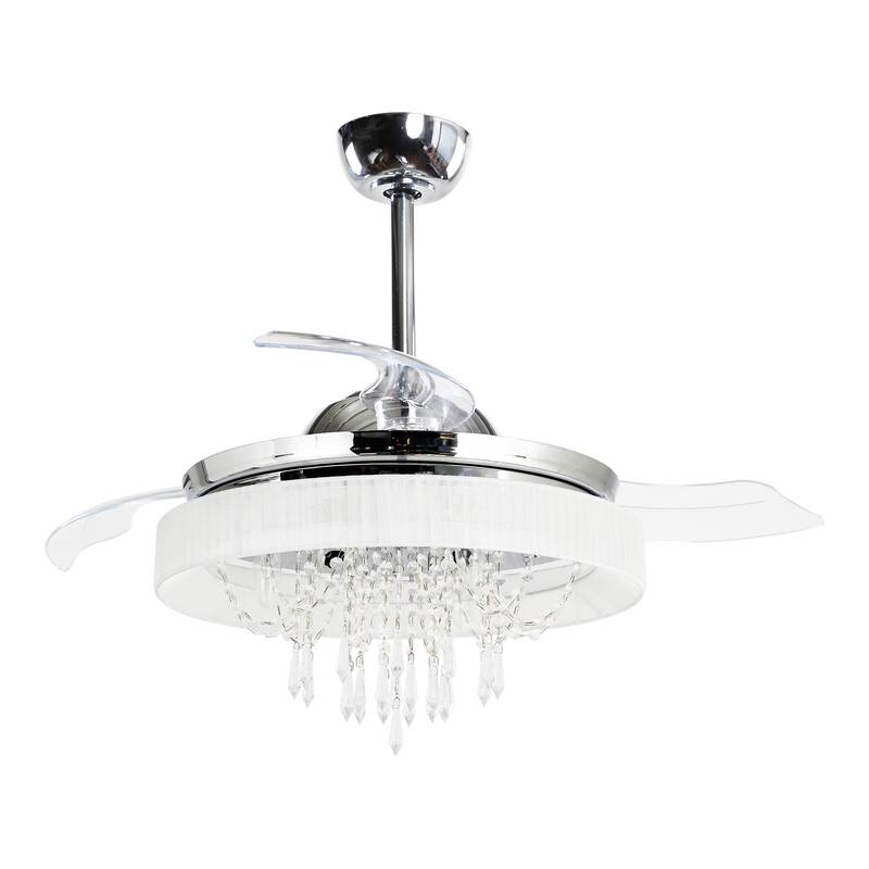 Chrome 42-inch Retractable 3-Blades Crystal Ceiling Fan with Remote